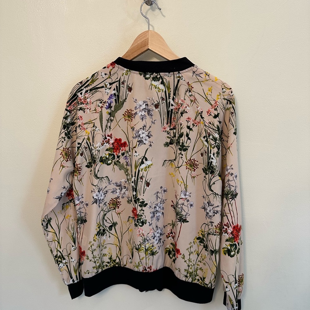 NWOT West Kei Cream and Black Bomber Jacket with Floral Print